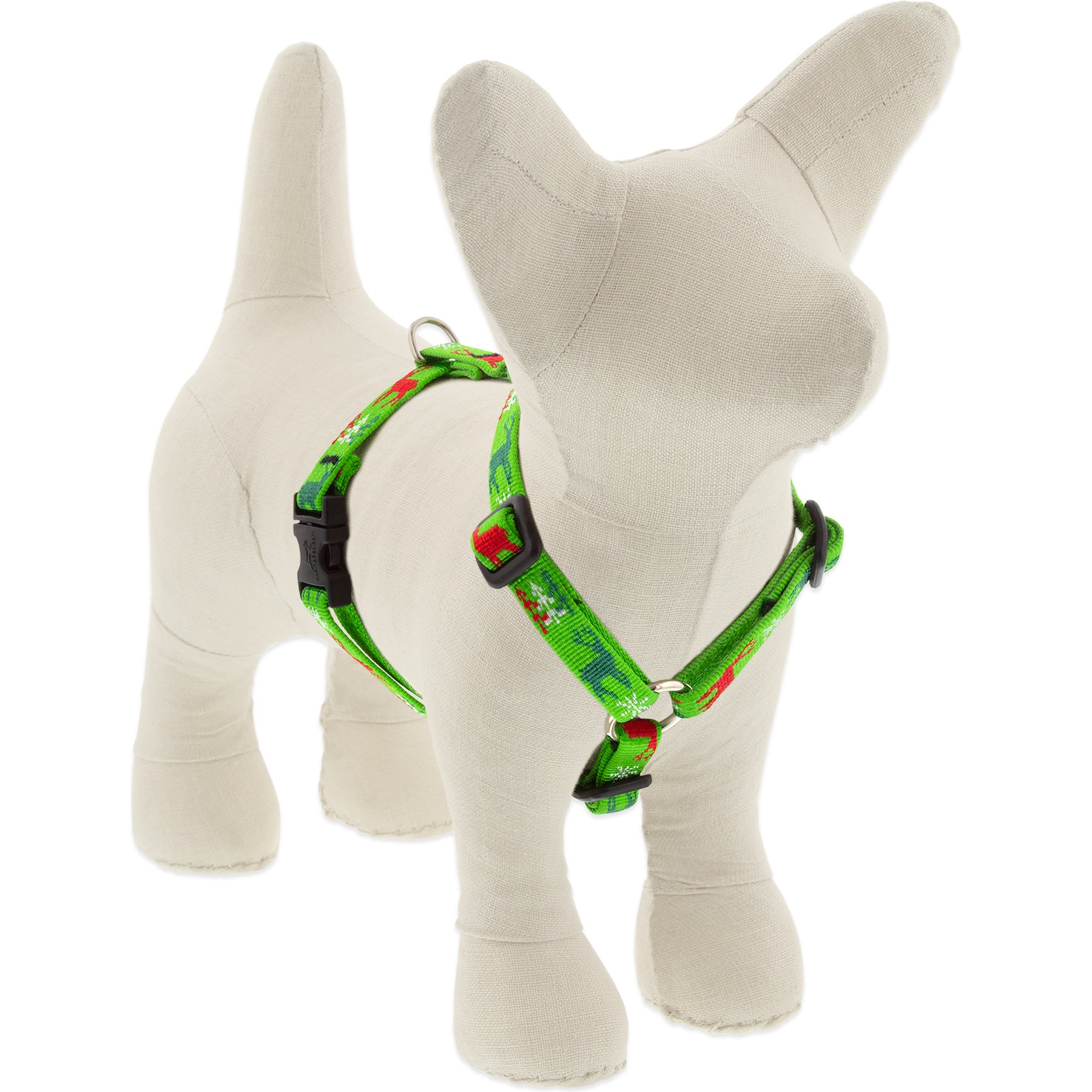 LupinePet Christmas Design Adjustable Dog Harness, Happy Holidays Green, Small: 12 to 20-in chest, 1/2-in wide