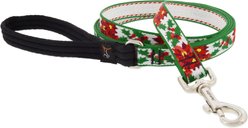 LupinePet Christmas Design Padded Handle Dog Leash, Poinsettia, Regular: 6-ft long, 3/4-in wide