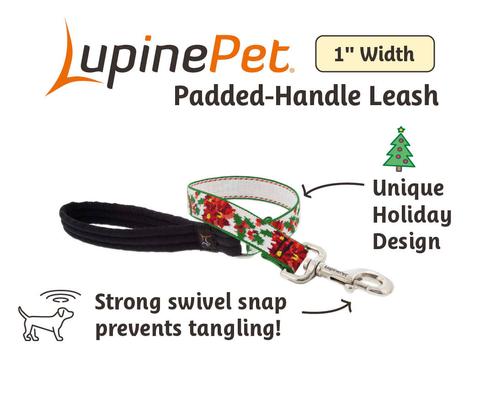 Show full view: LupinePet Christmas Design Padded Handle Dog Leash, Poinsettia, Small: 2-ft long, 1-in wide slide 2 of 5