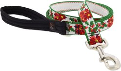 LupinePet Christmas Design Padded Handle Dog Leash, Poinsettia, Regular: 6-ft long, 1-in wide