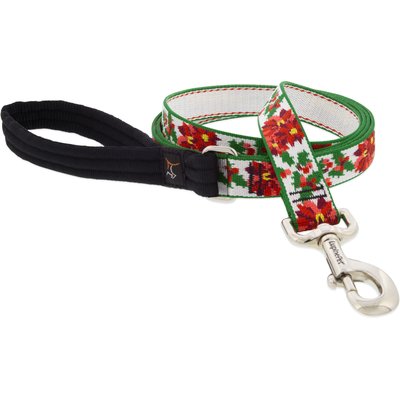 LupinePet LupinePet Christmas Design Padded Handle Dog Leash, Poinsettia, Regular: 6-ft long, 1-in wide