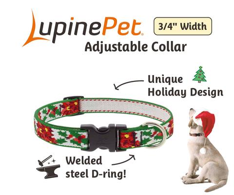 Show full view: LupinePet Christmas Design Adjustable Dog Collar, Poinsettia, Small: 9 to 14-in neck, 3/4-in wide slide 2 of 6