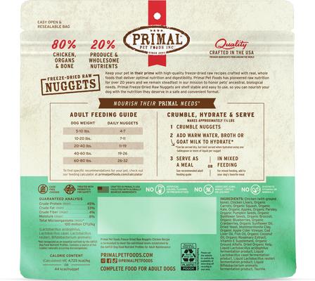 Show full view: Primal Chicken Formula Nuggets Grain-Free Raw Freeze-Dried Dog Food, 5.5-oz bag slide 3 of 11