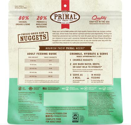 Show full view: Primal Chicken Formula Nuggets Grain-Free Raw Freeze-Dried Dog Food, 14-oz bag slide 3 of 11