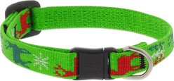 LupinePet Christmas Design Adjustable Breakaway Buckle Safety Cat Collar, 8 to 12-in neck, 1/2-in wide, Happy Holidays Green