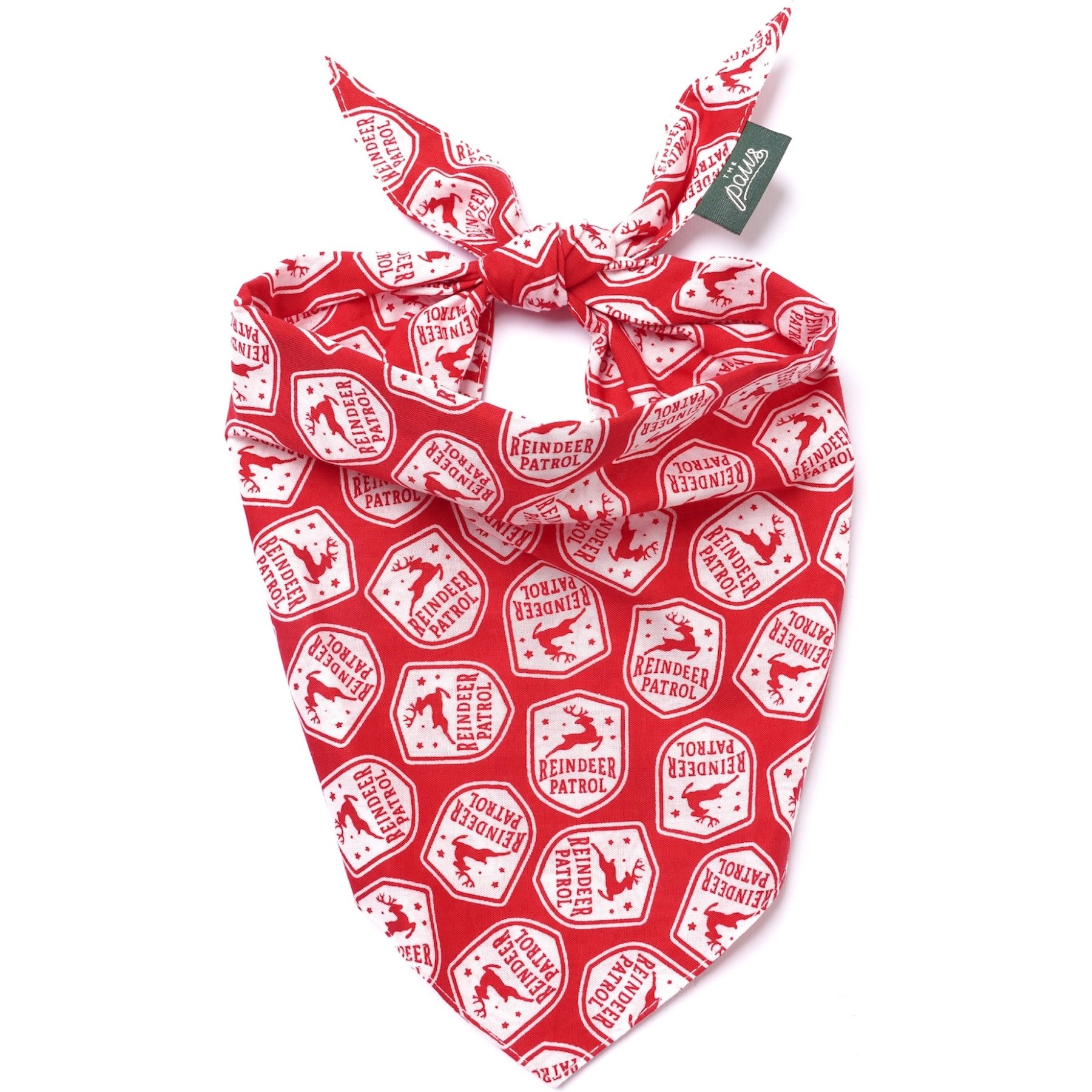 The Paws Christmas Reindeer Patrol Dog & Cat Bandana, Red, Medium