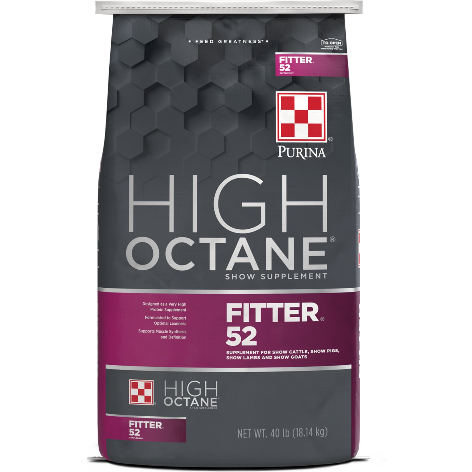 Purina High Octane Fitter 52 Livestock Show Supplement Pellets, 40-lb bag