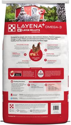 Show full view: Purina Layena+ Omega-3 16% Protein Pellets Chicken Feed, 40-lb bag slide 2 of 9