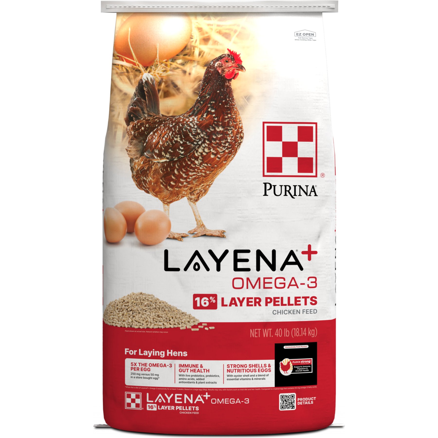 Purina Layena+ Omega-3 16% Protein Pellets Chicken Feed, 40-lb bag