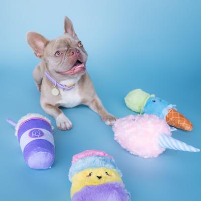 Show full view: Bundle x Joy Cotton Candy Swirl Squeaky Crinkle Plush Dog Toy, Pink, Medium slide 5 of 5