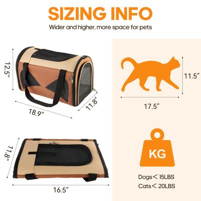 Show full view: Gapzer Soft Sided Collapsible Airline Approved Dog & Cat Carrier Bag, 18.8 x 11.8 x 12.6-in, Brown slide 4 of 9