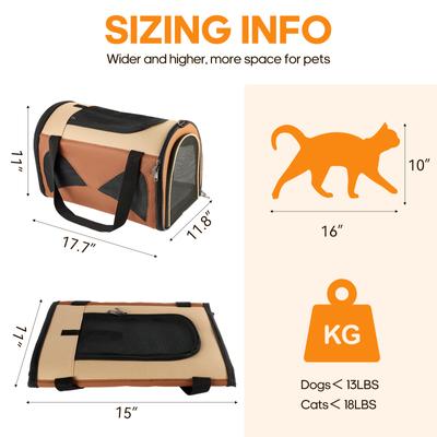 Show full view: Gapzer Soft Sided Collapsible Airline Approved Dog & Cat Carrier Bag, 17.7 x 11 x 11.8-in, Brown slide 8 of 9