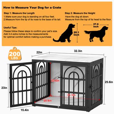 Show full view: Invenho Marble Grained Heavy Duty Furniture Style End Table Dog Crate, 32 inch slide 9 of 9