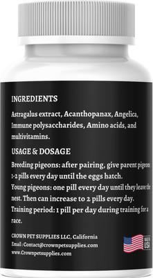 Show full view: Crown Pet Supplies Treasure Pills Fertility, Growth & Immunity Pigeon Supplement, 100 count slide 2 of 6