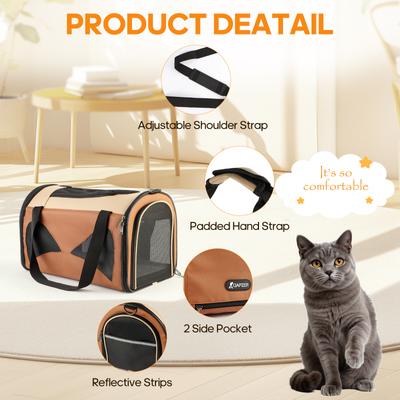 Show full view: Gapzer Soft Sided Collapsible Airline Approved Dog & Cat Carrier Bag, 17.7 x 11 x 11.8-in, Brown slide 5 of 9