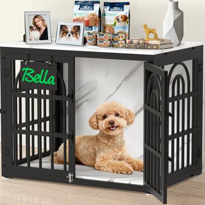 Show full view: Invenho Marble Grained Heavy Duty Furniture Style End Table Dog Crate, 32 inch slide 2 of 9