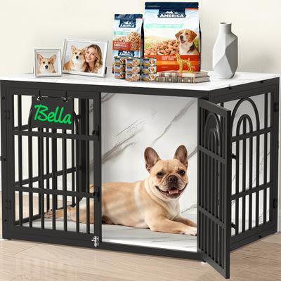 Show full view: Invenho Marble Grained Heavy Duty Furniture Style End Table Dog Crate, 38 inch slide 2 of 9
