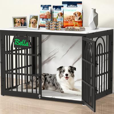 Show full view: Invenho Marble Grained Heavy Duty Furniture Style End Table Dog Crate, 42 inch slide 2 of 9