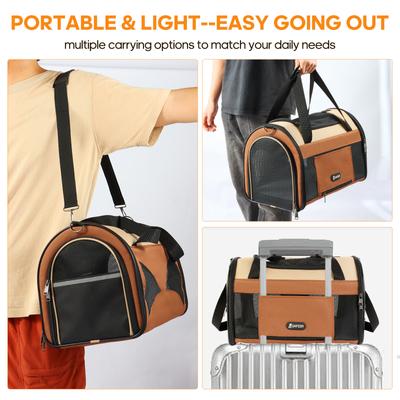 Show full view: Gapzer Soft Sided Collapsible Airline Approved Dog & Cat Carrier Bag, 18.8 x 11.8 x 12.6-in, Brown slide 8 of 9