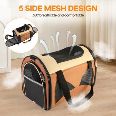 Show full view: Gapzer Soft Sided Collapsible Airline Approved Dog & Cat Carrier Bag, 17.7 x 11 x 11.8-in, Brown slide 3 of 9