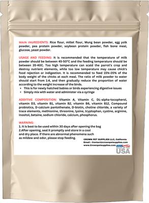 Show full view: Crown Pet Supplies Hand Feeding Formula Full of Multivitamin Bird Supplement, 7.055-oz bag slide 2 of 9