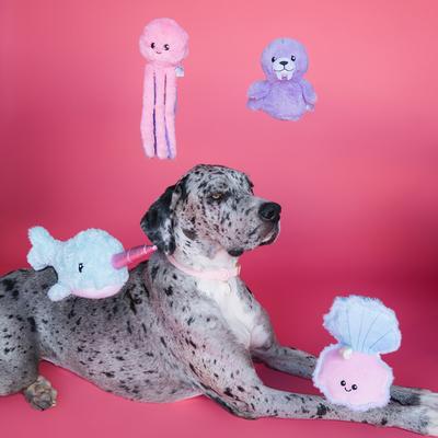 Show full view: Bundle x Joy Oyster & Pearl Surprise Squeaky Crinkle Plush Dog Toy, Pink & Blue, Medium slide 5 of 5