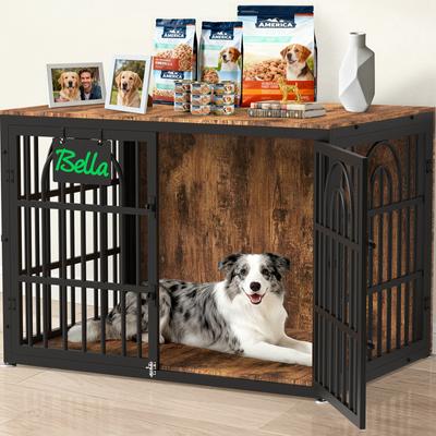 Show full view: Invenho Flame Grained Wooden Heavy Duty Furniture Style End Table Dog Crate, 42 inch slide 2 of 9