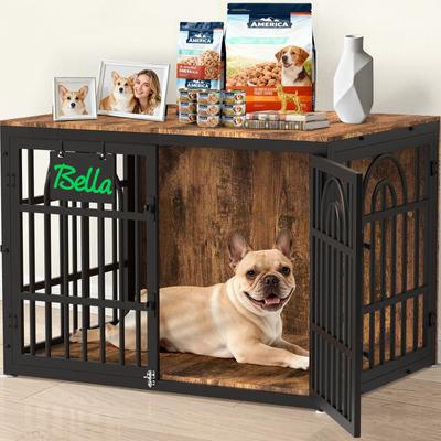 Show full view: Invenho Flame Grained Wooden Heavy Duty Furniture Style End Table Dog Crate, 38 inch slide 2 of 9