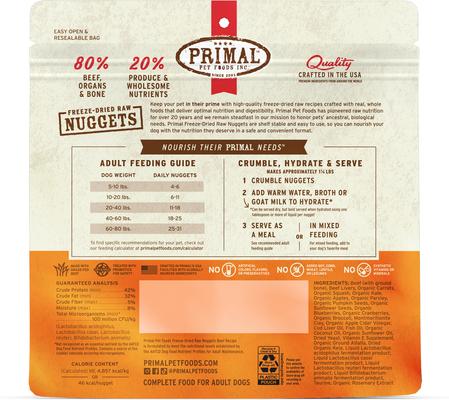 Show full view: Primal Beef Formula Nuggets Grain-Free Raw Freeze-Dried Dog Food, 5.5-oz bag slide 3 of 11