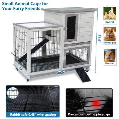 Show full view: FunXplore Rabbit Hutch Indoor & Outdoor with 2 Pull-out Trays, Grey slide 6 of 8