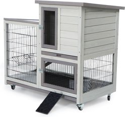 FunXplore Rabbit Hutch Indoor & Outdoor with 2 Pull-out Trays, Grey