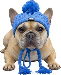 Fabulous Fido Beanie with Ear Holes & Adjustable Chin Strap Dog Knit Hat, Blue, Small