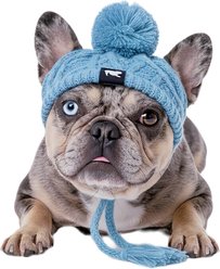 Fabulous Fido Beanie with Ear Holes & Adjustable Chin Strap Dog Knit Hat, Aqua, Medium