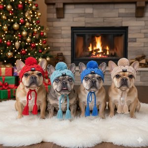 Fabulous Fido Beanie with Ear Holes & Adjustable Chin Strap Dog Knit Hat, Beige, Medium