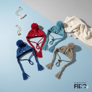 Fabulous Fido Beanie with Ear Holes & Adjustable Chin Strap Dog Knit Hat, Beige, Medium