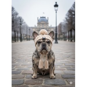 Fabulous Fido Beanie with Ear Holes & Adjustable Chin Strap Dog Knit Hat, Beige, Medium