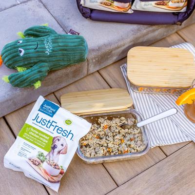 Show full view: JustFoodForDogs JustFresh Human Grade Home-Cooked Chicken & Beef Fresh Dog Food Combo, 12-oz pouch, case of 14 (7 Beef + 7 Chicken) slide 4 of 7