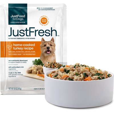 JustFoodForDogs JustFoodForDogs JustFresh Human Grade Home-Cooked Turkey Recipe Fresh Dog Food, 12-oz pouch
