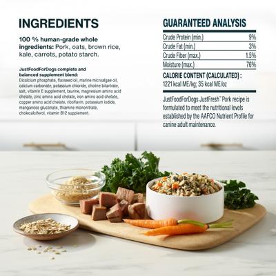 JustFoodForDogs JustFresh Human Grade Home-Cooked Pork Recipe Fresh Dog Food