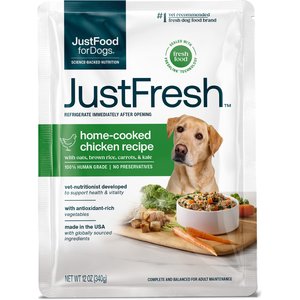 JustFoodForDogs JustFresh Human Grade Home-Cooked Chicken Recipe Fresh Dog Food, 12-oz pouch, case of 7