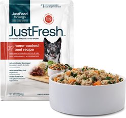 JustFoodForDogs JustFresh Human Grade Home-Cooked Beef Recipe Fresh Dog Food, 12-oz pouch, pack of 7