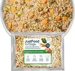 JustFoodForDogs Chicken & Rice Recipe Frozen Human-Grade Fresh Dog Food, 18-oz pouch, case of 7 slide 1 of 9