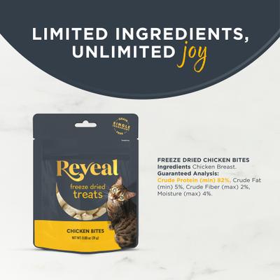 Show full view: Reveal Single Ingredient Chicken Bites Grain-Free Freeze-Dried Cat Treats, 0.88-oz bag, 1 count slide 4 of 7
