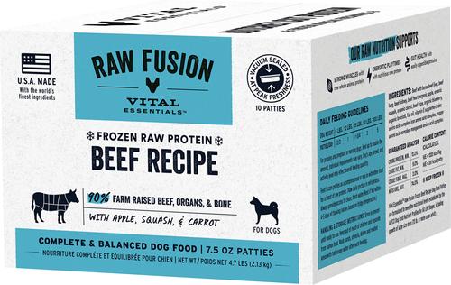 Show full view: Vital Essentials RAW FUSION Frozen Raw Patties Grain-Free Beef Recipe Dog Food, 9.4-lb bundle slide 3 of 11