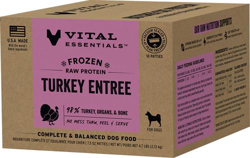 Show full view: Vital Essentials Frozen Raw Patties Grain-Free Turkey Entree Dog Food, 9.4-lb bundle slide 3 of 11