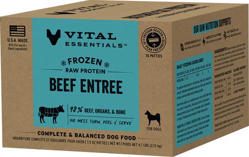Show full view: Vital Essentials Frozen Raw Patty Grain-Free Beef Entree Dog Food, 9.4-lb bundle slide 3 of 11