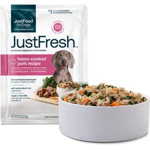 JustFoodForDogs JustFresh Human Grade Home-Cooked Pork Recipe Fresh Dog Food, 12-oz pouch, pack of 7