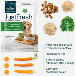 JustFoodForDogs JustFresh Human Grade Home-Cooked Chicken Recipe Fresh Dog Food, 12-oz pouch, case of 7