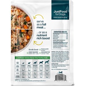JustFoodForDogs JustFresh Human Grade Home-Cooked Chicken Recipe Fresh Dog Food, 12-oz pouch, case of 7
