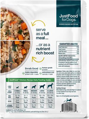 Show full view: JustFoodForDogs JustFresh Human Grade Home-Cooked Chicken Recipe Fresh Dog Food, 12-oz pouch, case of 7 slide 4 of 13